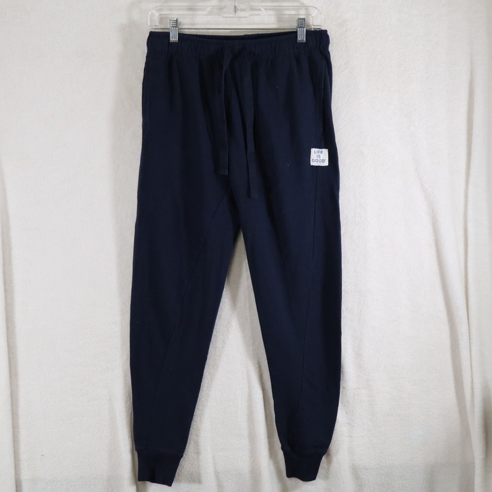 Men's Life Is Good Navy Jogger Sweatpants Size M Drawstring Cuffed Lounge Pants
